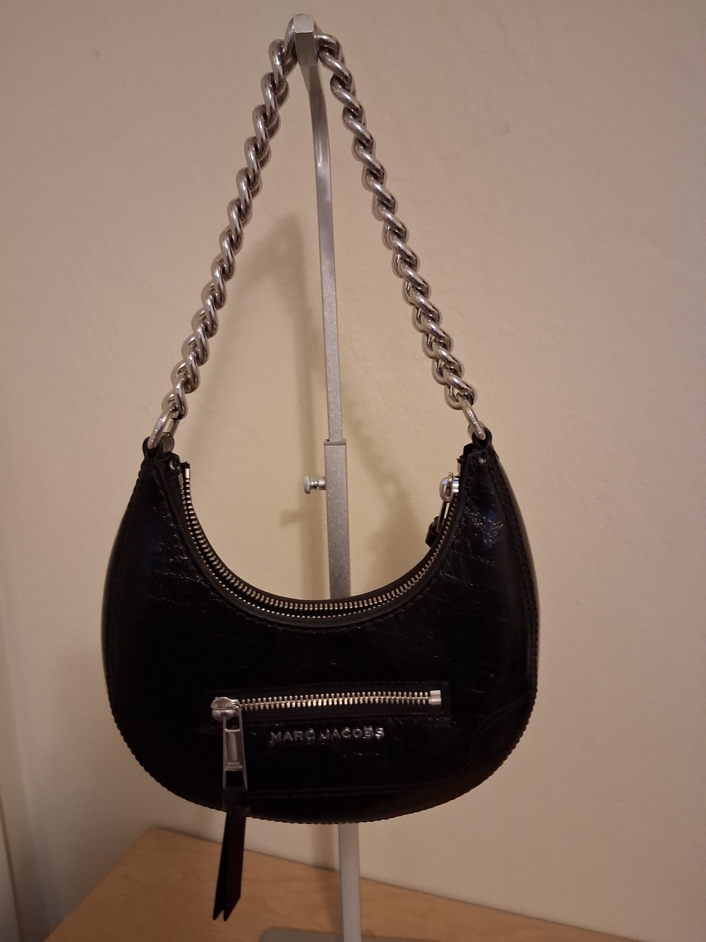 Marc Jacobs Black Crescent Shoulder Bag with Chunky Silver Chain